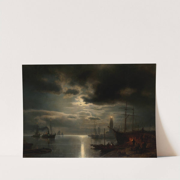 A Moonlit Harbor by Hermann Ottomar Herzog