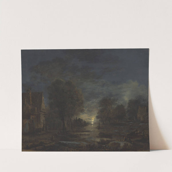 A moonlit landscape, with an inn beside a river by Aert van der Neer