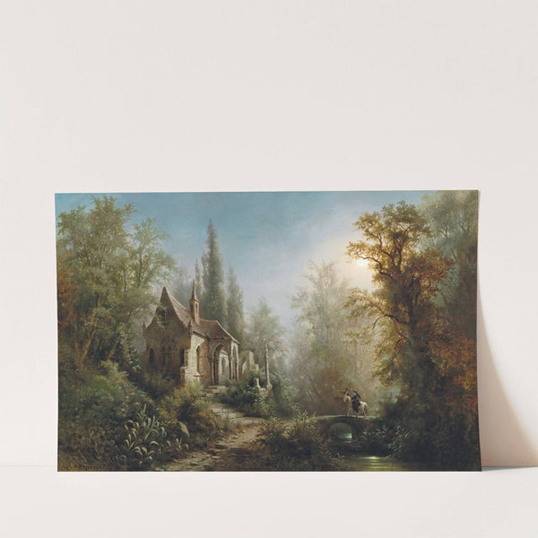 A Moonlit Night Over A Chapel And Riders by Albert Rieger