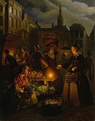 A moonlit vegetable market on de Grote Markt, The Hague