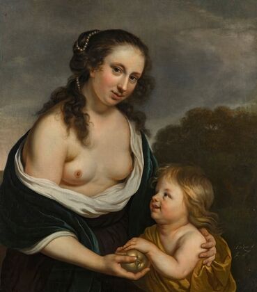 A mother and her son in the guise of venus and cupid