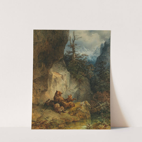 A mother bear and her cubs with a stag (1845) by Friedrich August Matthias Gauermann