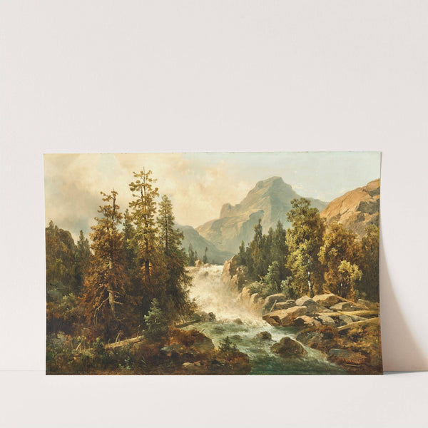 A mountain landscape with a rushing torrent by Josef Thoma