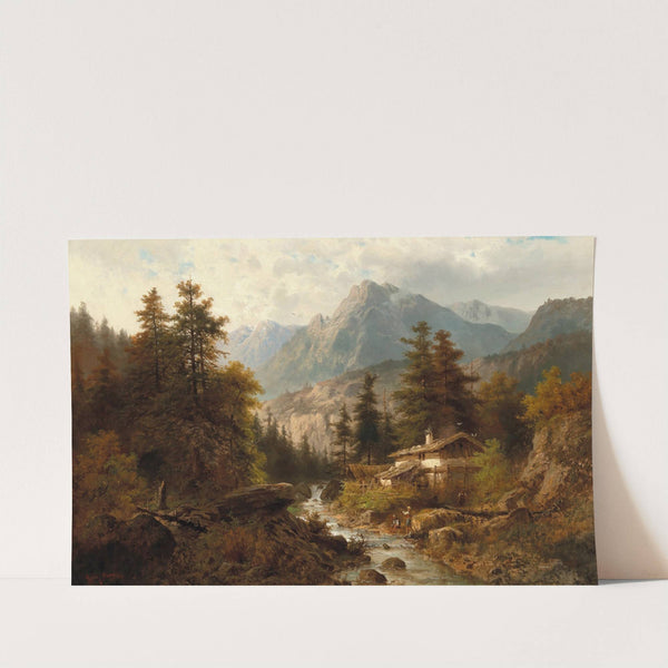 A Mountain Mill with Fisherman at a Creek by Julius Rose
