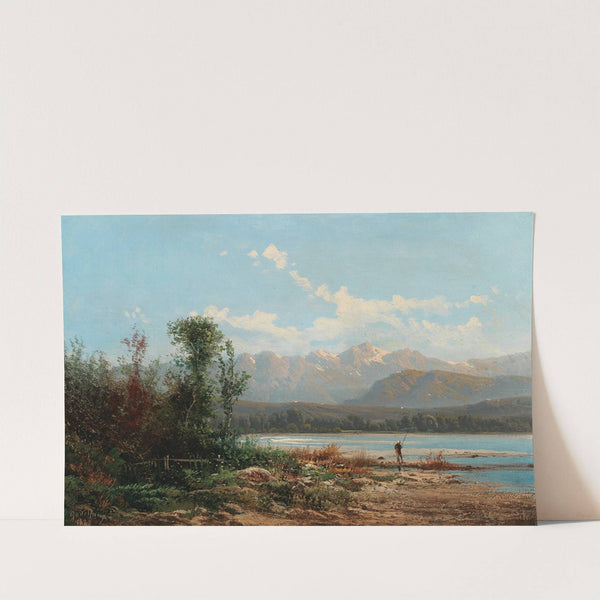 A Mountainous Lake Landscape with Fisherman by Alfred Godchaux