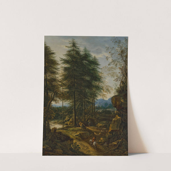 A mountainous landscape with a rider on a road by Peter Von Bemmel