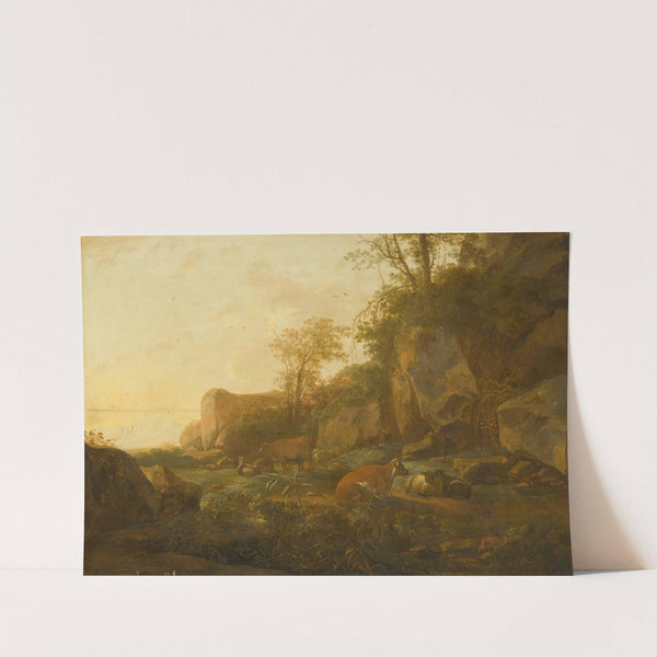 A mountainous landscape with cattle by Adam Pynacker