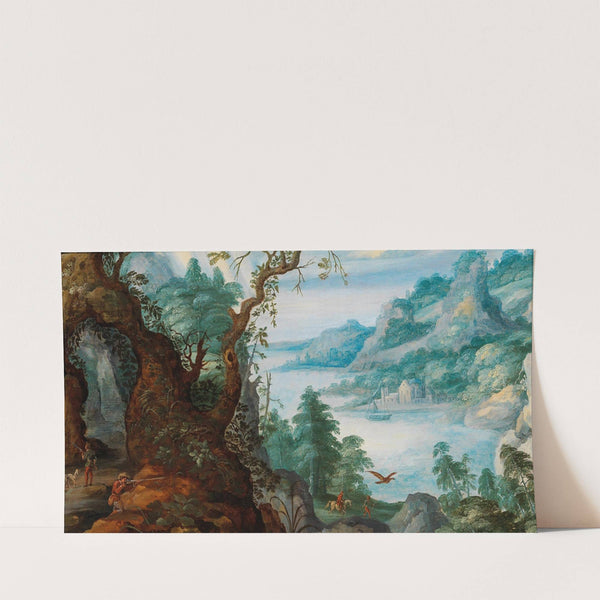 A mountainous landscape with huntsmen by Marten Ryckaert