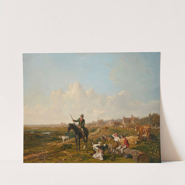 A mounted gamekeeper questions the cattle herders on their being found with a sporting dog by John James Chalon
