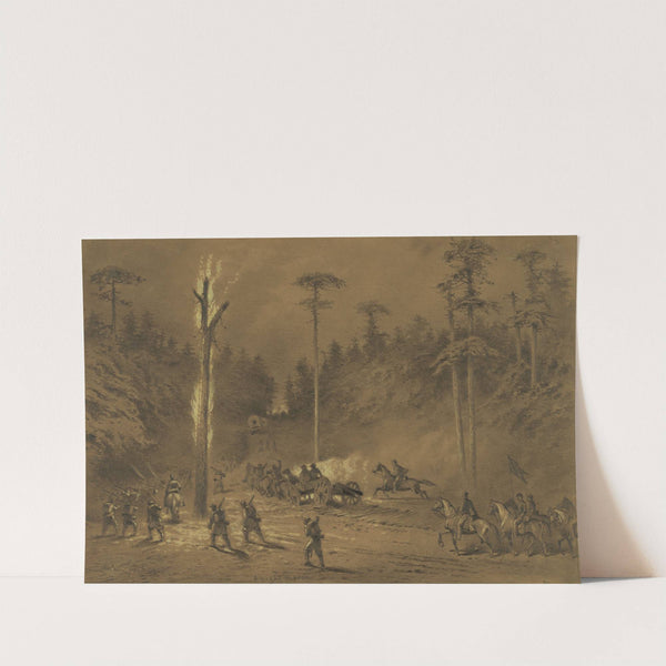 A night march. The army going into action through the woods by Edwin Forbes