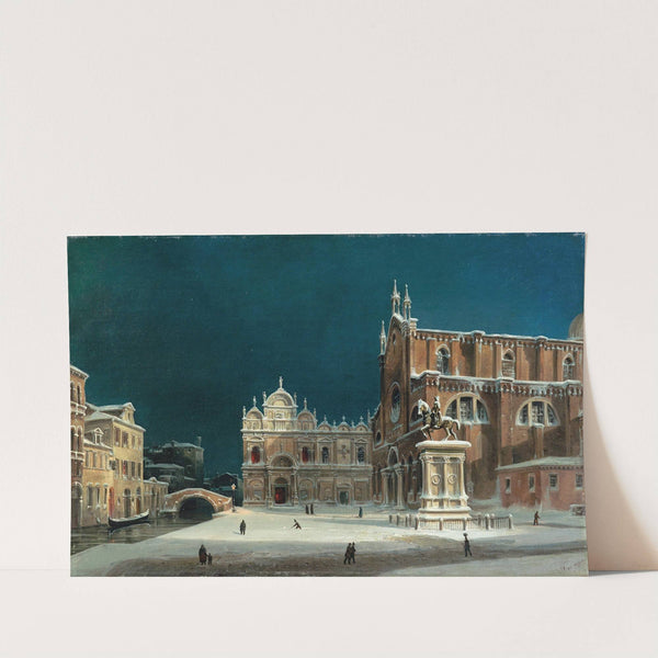 A noctural view of Campo dei Santi Giovanni e Paolo, Venice by Luigi Querena