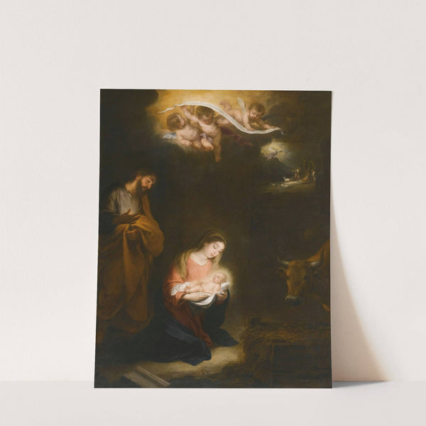 A Nocturnal Scene With The Nativity And The Annunciation To The Shepherds Beyond by Bartolomé Estebán Murillo