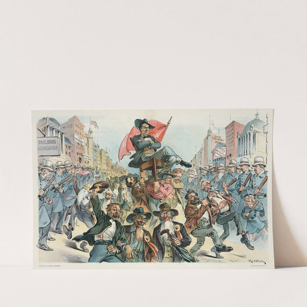 A noisy mob; – but the sound money police are closing in on them (1896) by Udo Keppler