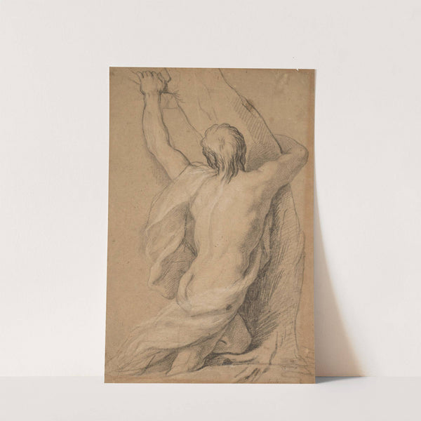 A nude study of man seen from the back, clasping to a tree by Louis de Boullogne