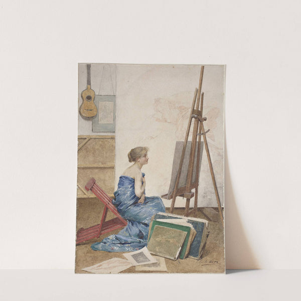 A Painter's Studio with a Model Wrapped in Japanese Silk by Louis Emile Adan