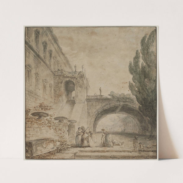 A Palace with an Arched Bridge (A Roman Villa) (1760) by Hubert Robert