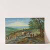 A Panoramic Landscape With A Covered Wagon And Travelers On A Highway by Jan Brueghel The Elder
