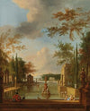 A park landscape with musicians