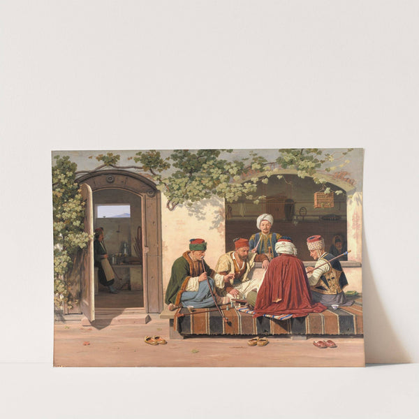 A party of chess players outside a Turkish coffeehouse and barbershop by Martinus Rørbye