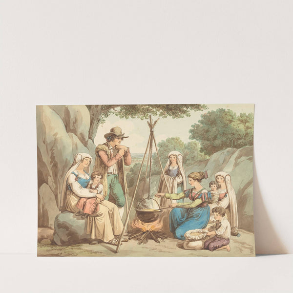 A Peasant Family Cooking Over A Campfire by Bartolomeo Pinelli