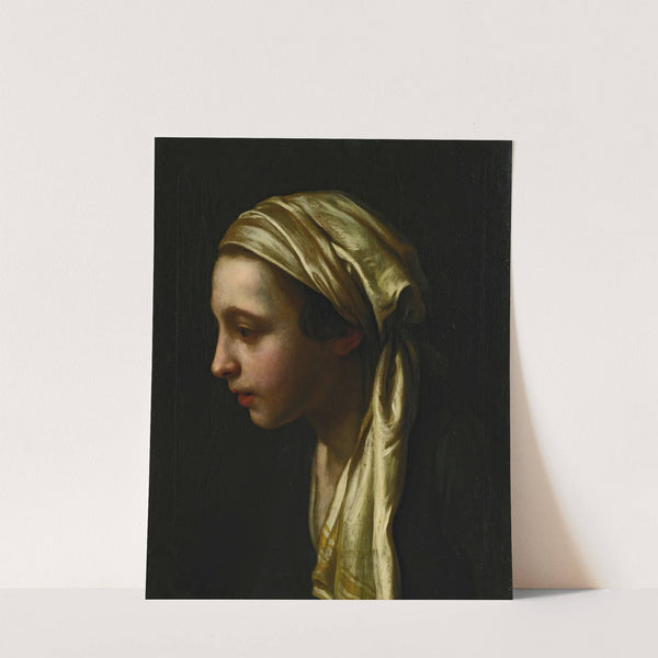 A Peasant Girl In Profile Wearing A White Scarf by Pietro Rotari