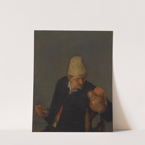 A peasant holding a jug and pipe by Cornelis Dusart