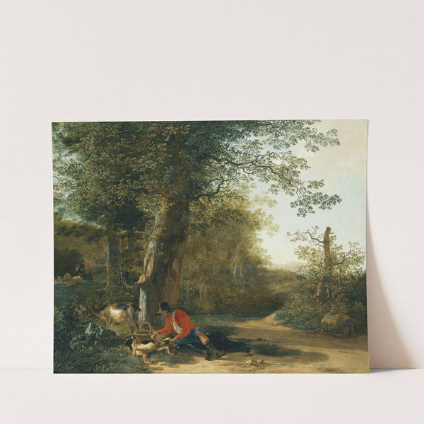 A Peasant Playing With His Dog While Resting At The Margin Of A Wood by Adam Pynacker