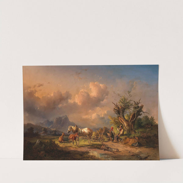 A Peasant Resting with Grazing Animals and a Foal (1857) by Edmund Mahlknecht