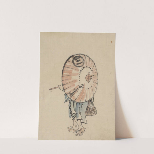 A person walking to the left, mostly obscured by an open parasol carried over the shoulder (1830-1850) by Katsushika Hokusai