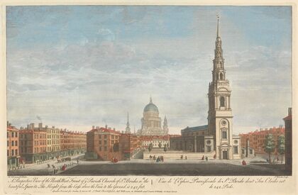 A Perspective View of the North West Front of ye Parish Church of St. Brides