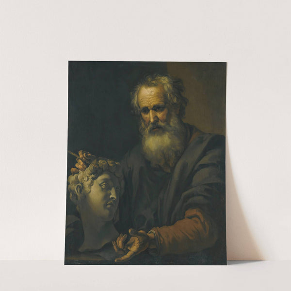 A Philosopher Deep In Thought Holding A Sculpted Head by Johann Carl Loth