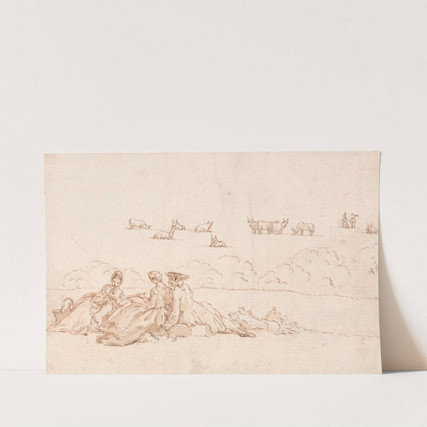 A Picnic; Two Ladies and a Gentleman by Hubert-François Gravelot