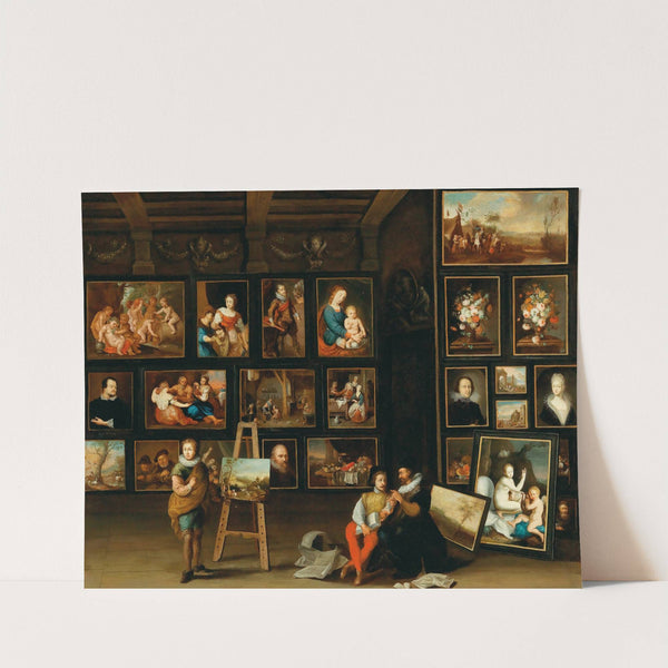 A Picture Gallery With Two Collectors And A Painter At His Easel by Anton Franz Hampisch