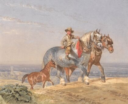 A Ploughboy Riding One of a Pair of Draught-horses Up a Hill