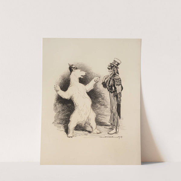 A polar bear with a Prussian helmet talks with Uncle Sam dressed in armor. (1904) by William Henry Walker