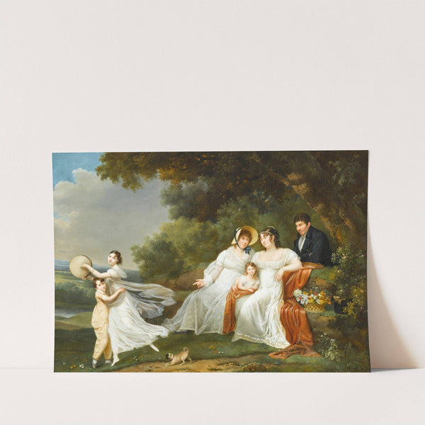 A Portrait Of A Family With Their Pug In A River Landscape by Adèle Romany