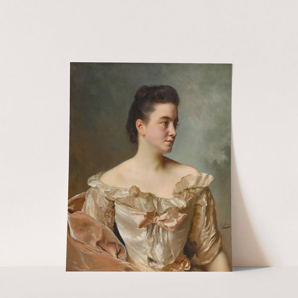 A portrait of a lady in pink by Gustave Jean Jacquet