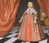 A Portrait Of A Young Girl By A Draped Red Curtain, A Landscape Beyond