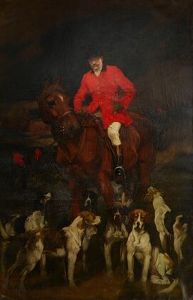 A portrait of Lord R. Alison Johnson on horseback with his hounds ready to set out — size preview