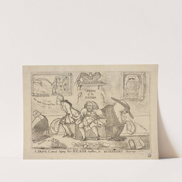 A privy council laying their heads together, or necessary business. (1789)
