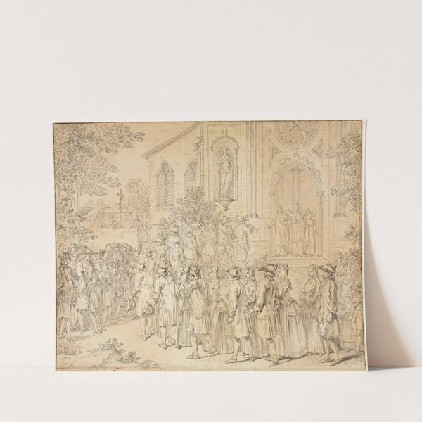 A Procession Entering a Church (1700s) by Hubert François Bourguignon Gravelot