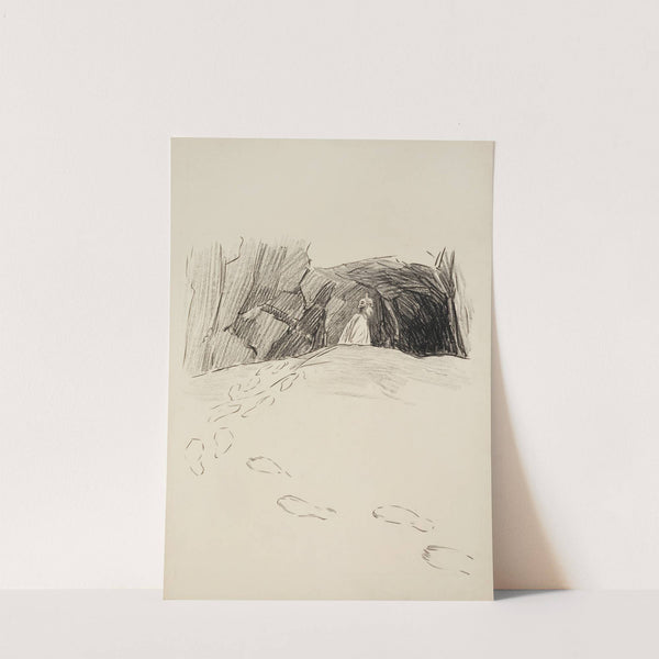 A Prussian soldier enters a cave, leaving large footprints behind him. by William Henry Walker