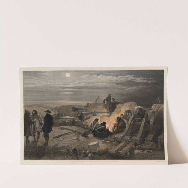 A quiet night in the batteries – a sketch in the Greenhill battery (Major Chapman’s), 29th Jany. 1855 (1855) by William Simpson