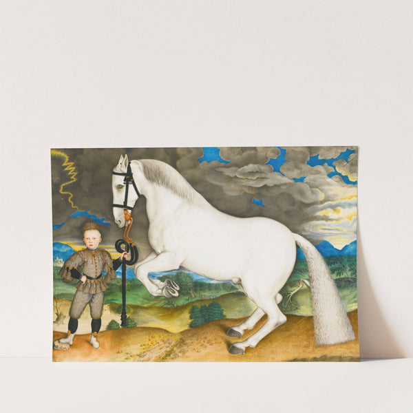 A Rearing Horse, Held By A Lavishly Dressed Groom, In A Stormy Landscape by Prague School