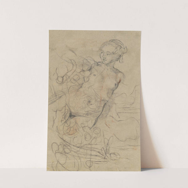 A Reclining Nude with Her Right Arm Raised over a Swift Composition Study (verso) by Jean-Baptiste Deshays