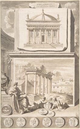 A Reconstruction of the Aedes Concordiae (above) and a View of the Ruins (below)