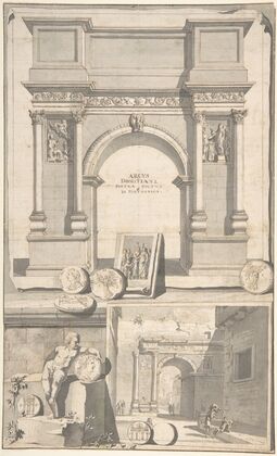 A Reconstruction of the Arch of Domitian (above) and View the Ruins (below)