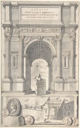 A Reconstruction of the Arch of Titus (above) and a View of the Ruins (below)