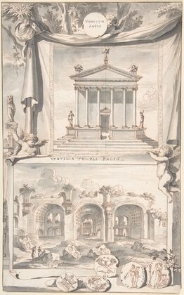 A Reconstruction of the Templum Pacis (above) and a View of the Ruins (below)