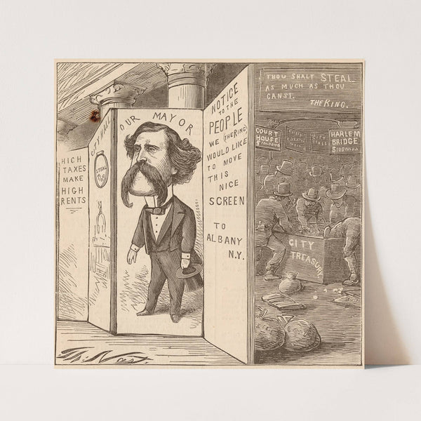 A respectable screen covers a multitude of thieves (1868) by Thomas Nast